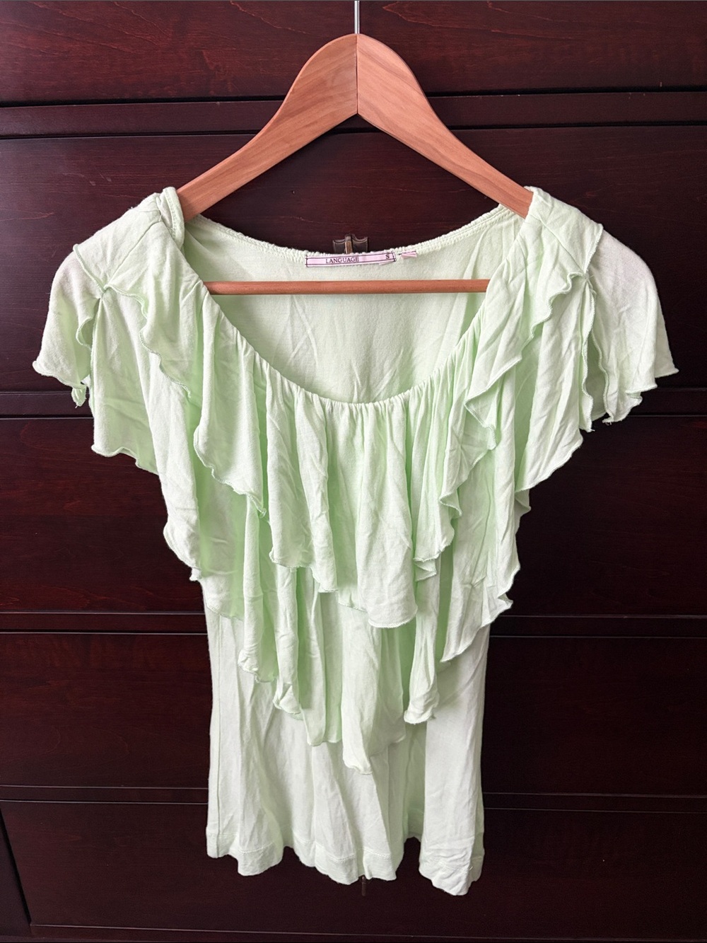 Language Light Mint Ruffle Front Tunic